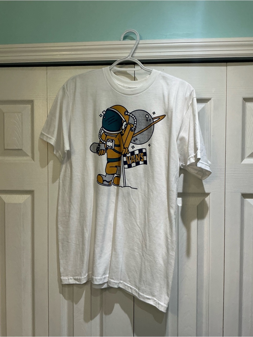 Vans White Tee with Yellow Astronaut Graphic
